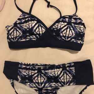 roxy tie dye swimsuit navy blue midrise bottoms